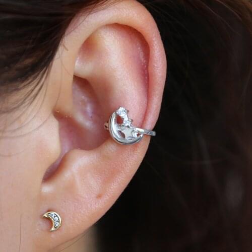 2021 Fine 925 Sterling Silver Delicate Star& Moon Clip No Pierced Cuff Earings For Women Wedding Party Fashion Crystal Jewelry