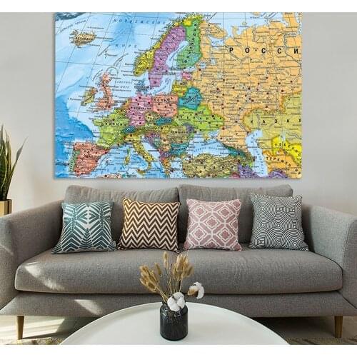 225*150cm Classic Edition World Wall Maps In Russian Non-woven Map of Europe Political Distribution Wallpapers Travel Decoration