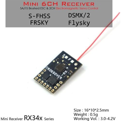 AEORC RX34X series Mini Micro RX 6CH Receiver Integrated 1S 5A brushed ESC and Electromagnetic servo control function