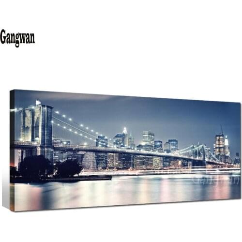 Diamond Embroidery new York Brooklyn Bridge landscape Pictures Rhinestones city night view diamond painting large new Home Decor
