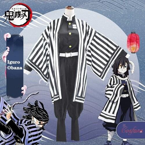 Anime Comic Demon Slayer Kimetsu No Yaiba Cosplay Costumes Iguro Obanai Cosplay Costume Halloween Blade Of Demon Men Kimono suit