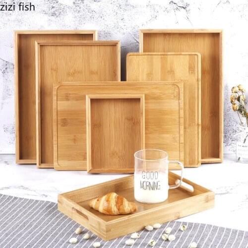 Bamboo Wood Round Rectangle Trays Decorative Storage Tray Tabletop Dinner Plate Pastry Dishes Tableware Breakfast Plates