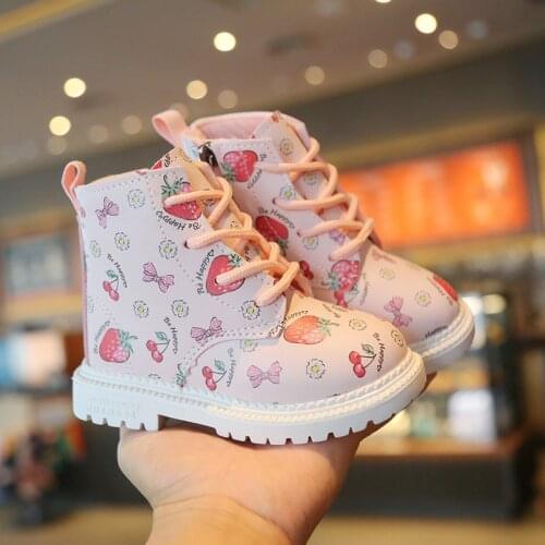 CUZULLAA New Children Boots 1-6 Years Strawberry Girls Boys Martin Boots Kids Fashion Brand Soft Leather Warm Boots Size 21-30