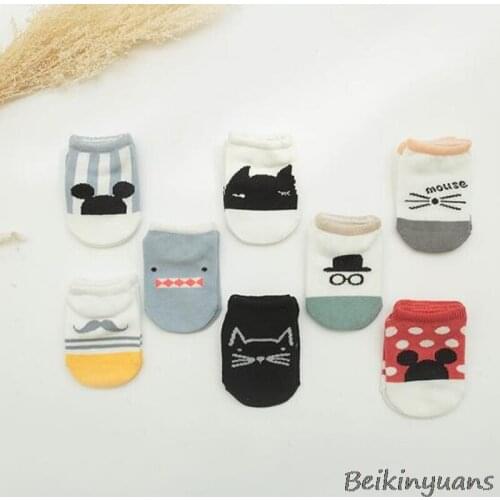 Childrens summer thin combed cotton boat socks 0-3 years old baby socks men and women cotton non-slip plastic toddler socks