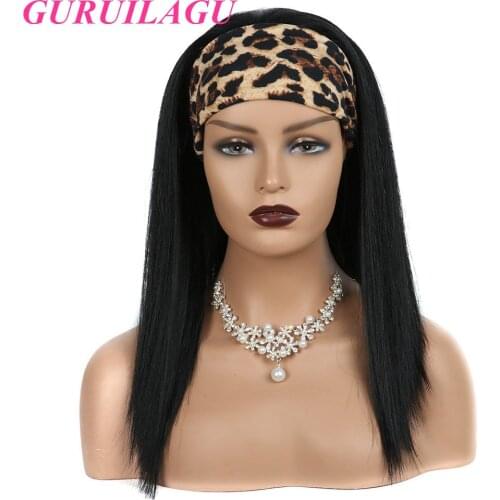 GURUILAGU Headband Wig Long Wigs for Black Women Heat Resistant Fiber Straight Synthetic Hair Color 1B# Synthetic Wig