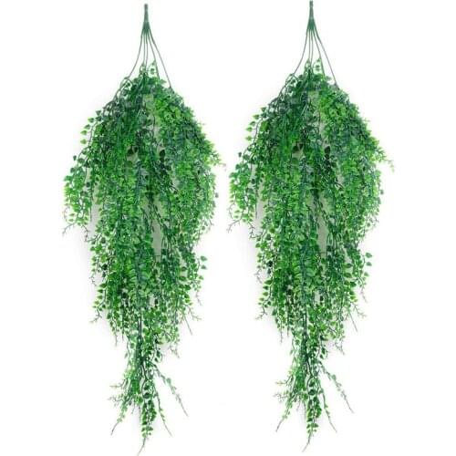 Artificial Hanging Plants 2PCS Artificial Green Ivy Vine Artificial Shrubs Hanging Vine Plant for Home Garden Outdoor Wall Decor