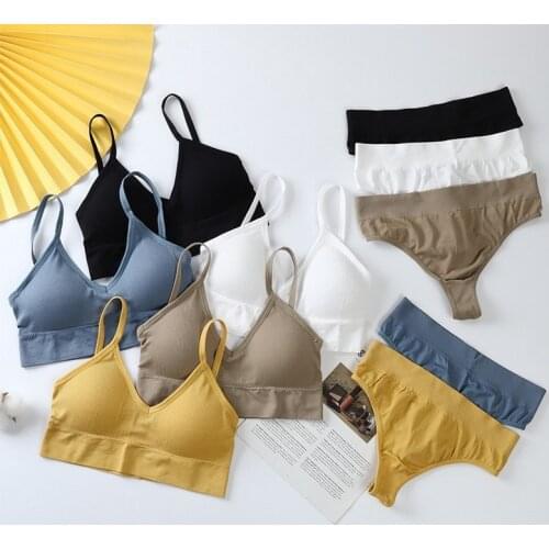 Women Bra Panties Set Sexy G-String Seamless Sport Bra Thong Lingerie Set Push Up Bra Briefs Set Fitness Crop Tops Underwear Set