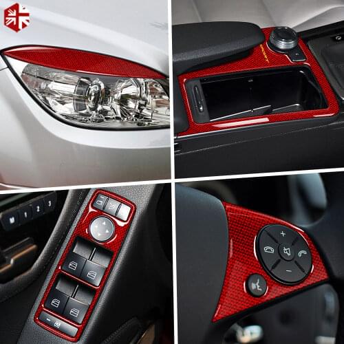 Red Carbon Fiber Car Interior Dashboard Air Vent Outlet Window Lift Panel Cover Trim Sticker For Mercedes Benz W204 2007-2013