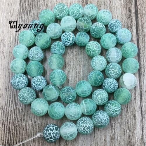 Matte Green Crackle Agates Beads,Round Fire Dragon Veins Agates Beads,Frosted Drilled Beads,15.5 Inch 5 Strands/lot MY0196