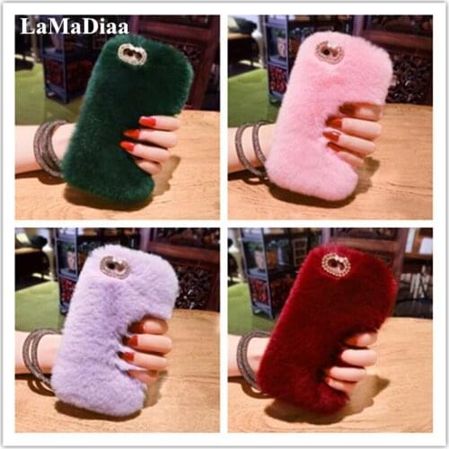 Cute Fluffy Rabbit Hair Fur Case For SamsungS6 S7 S8 S9 S10 S20 S21 Plus Note8 9 10 20 Cover Lovely Warm Bling Soft Phone Case