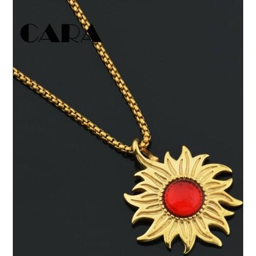 2019 New 316L Stainless steel red stone run pendant necklace men gold color fashion hip hop chain necklace jewelries CAGF0354