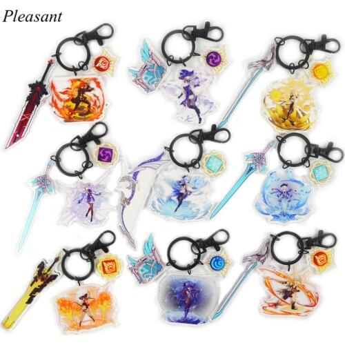 New Creative Genshin Impact Acrylic Keychain Game Anime Epoxy Acrylic Genshin Impact Weapon Character Key Pendant Gift