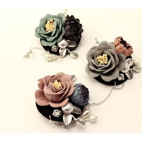 New Fabric Flowers Brooches Alloy Leaf Simulated-pearl Woman Brooches Long Tassel Suits Clothes Accessories Fashion Jewelry