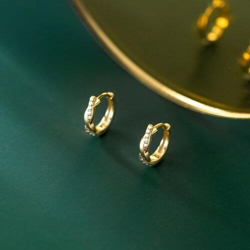 Real. 925 Sterling Silver Fine jewelry white/gold CZ set Cross Rope Twist hoop huggie earrings Buckle C-G9467