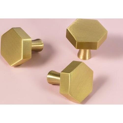Modern Furniture Button Knob Metal Handle Hexagon Solid Brass Gold Knobs and Handles Wardrobe Dresser Drawer Cabinet Pulls