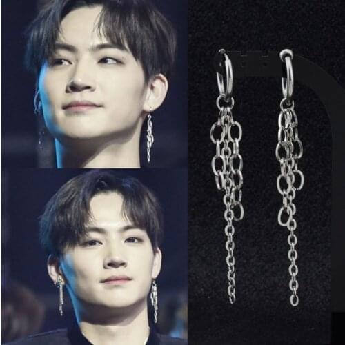 Korea Boys Punk Earrings Stainless Steel Men Women Long Chain Ear Clip Street Hipster Rock Hip Hop Guys Punk Unisex Stud Earring