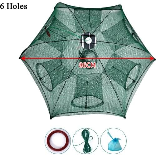 Folded Portable Hexagon 4/6/8/12/16 Hole Automatic Fishing Shrimp Trap Fishing Net Fish Shrimp Minnow Crab Baits Cast Mesh Trap