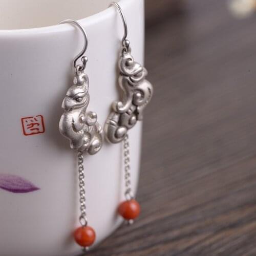 Restoring ancient ways female fashion old silver peacocks south red pearl tassel earrings silver earrings wholesale
