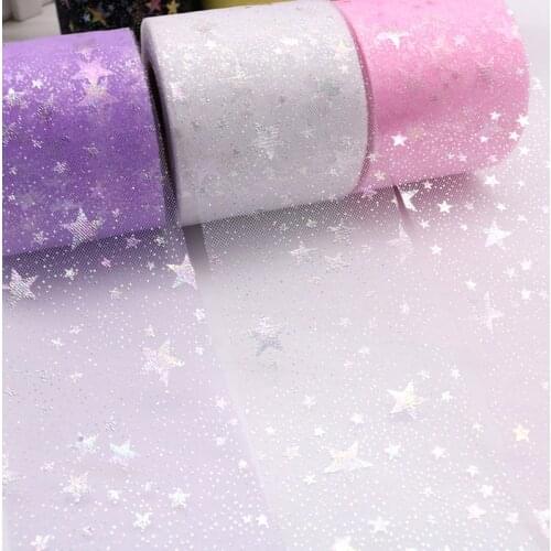 25Yards 6cm Star Tulle Colorful Glitter Tulle Baking Cake Topper Tutu Pom Bow Soft Squine Tulle DIY Wedding Birthday Decoration