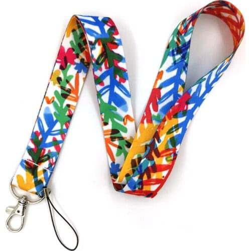 30pcs Colorful leaves Lanyard Keys Phone Holder Funny Neck Strap With Keyring ID Card DIY Animal webbings ribbons Hang Rope