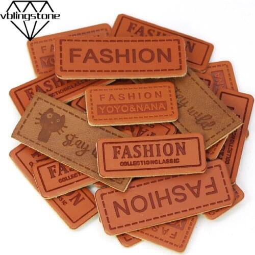 50Pcs Fashion Label PU Leather Sewing Tags Cat Letter Print Label For Handmade Clothes/Glove/Knitted Hat Garment Label DIY Craft