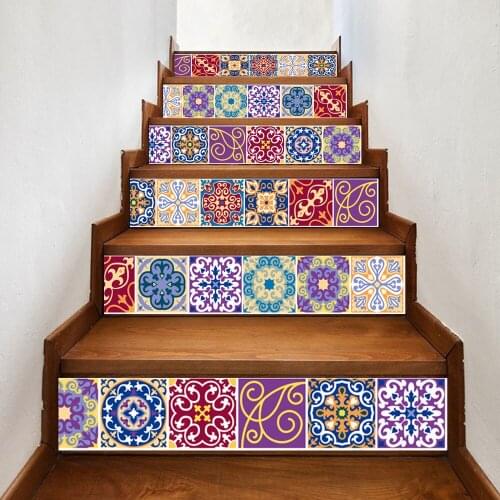 6pcs/set 18cm x 100cm Arabia Style Color Ceramic Tile Stairs Decoration Wallpaper Art Pegatinas De Pared Home Decor Mural LT018