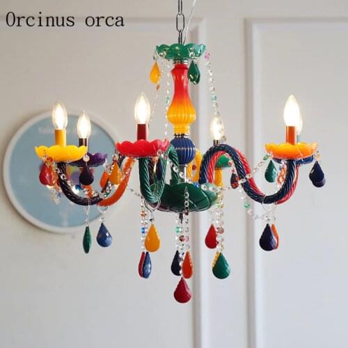 American Pastoral color crystal chandelier restaurant childrens room Princess Girl Bedroom cartoon creative LED crystal lamp