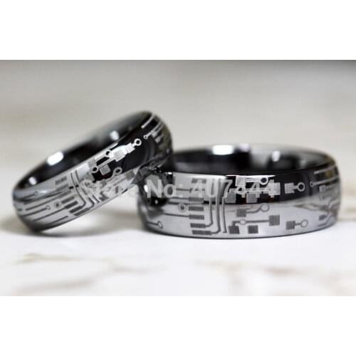 Free Shipping YGK JEWELRY Hot Sales 6MM/8MM Silver Dome CIRCUIT BOARD Mens Fashion Tungsten Carbide Wedding Ring