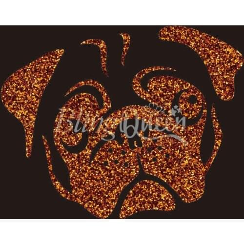 BlingQueen 12PCS/LOT Korean Glitter Iron On Decals Transfers Pug Design, Colors & Sizes can be customized