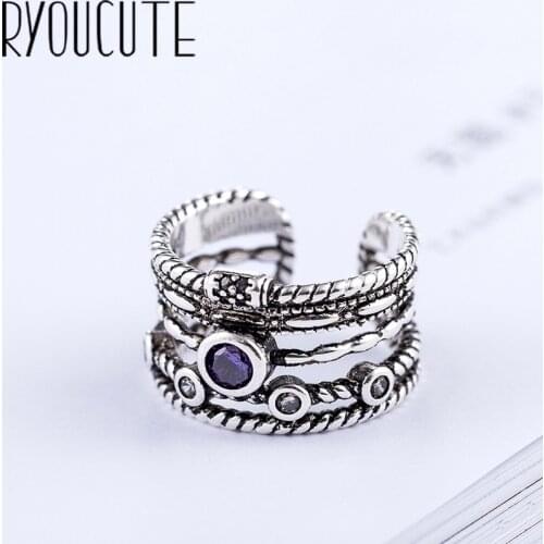 Bohemian Big Real Silver Color Zircon Round Ring for Women Jewelry Punk Vintage Antique Finger Engagement Ring Party Gift