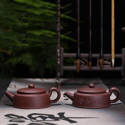 Chinese style 160ML Flat Kungfu purple clay Teapot Hand Made Yi Xing Purple Clay Teapot Zi Sha Hu Hot Sale teapot