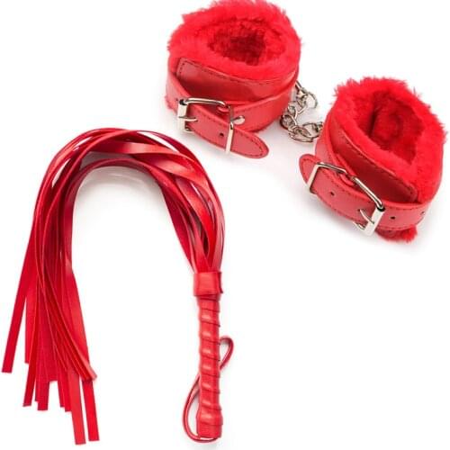 PU Leather Erotic Handcuffs Ankle Cuff Restraints With Whip BDSM Bondage Slave Sex Toys For Couple Adult Game Flogger Spanking
