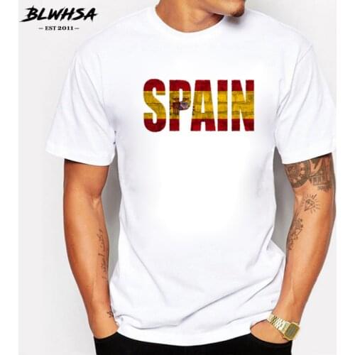 BLWHSA Brand New Summer Style Men T Shirt Spain Flag Print Cotton Clothing Male Casual Fit Man T-shirts Mens White Top Tees