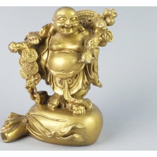 Elaborate Chinese Classical Collectible Home Decoration Brass Smiling Buddha Bring Many Treasure Auspicious Statue