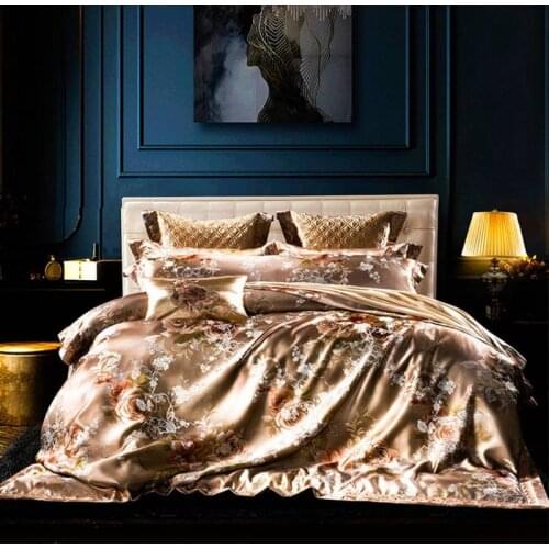 European Style Luxury Bedding Set Jacquard Long Stapled Cotton Embroidery Brown Duvet Cover Sheet Pillowcase King Queen 4/6 PCS