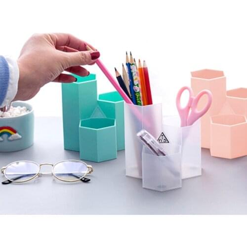 Creative Three-grid Pen Holder Large-capacity Pen Box Oblique Insertion Type Multifunctional Desktop Stationery Storage Box 2021
