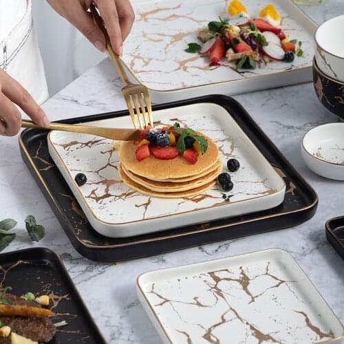Creative Steak Square Tableware Set Marble Western Dish Ceramic Dish Plate Dish Sushi Desserts Tray
