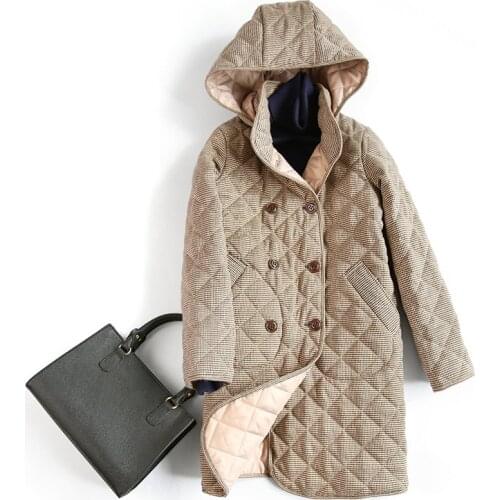 High quality Retro Jacket For Women Parkas Warm Thin Long Down Cotton Coat Female Loose Hooded Femme Japan Winter Coat Outerwear