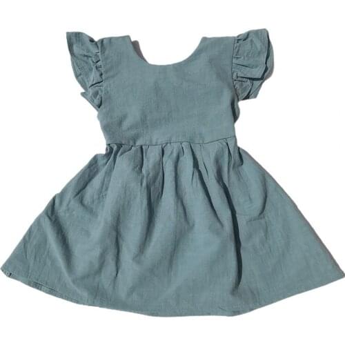 Summer Simple Children Dress Small Flying Sleeve Lace Up Backless Cool Casual Dress for Going Out