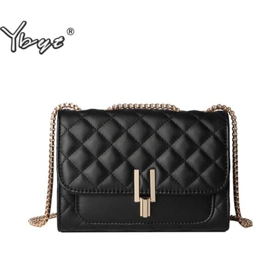 YBYT fashion diamond lattice crossbody bags for women high quality PU leather female designer handbag chain ladies shoulder bag