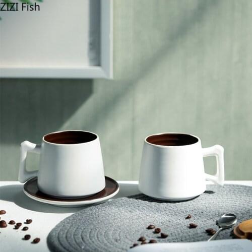 Solid Color Mug Ceramic Coffee Cup Set with Dish Coffee Shop Drinkware Modern Household Breakfast Milk Cup Office Water Cup