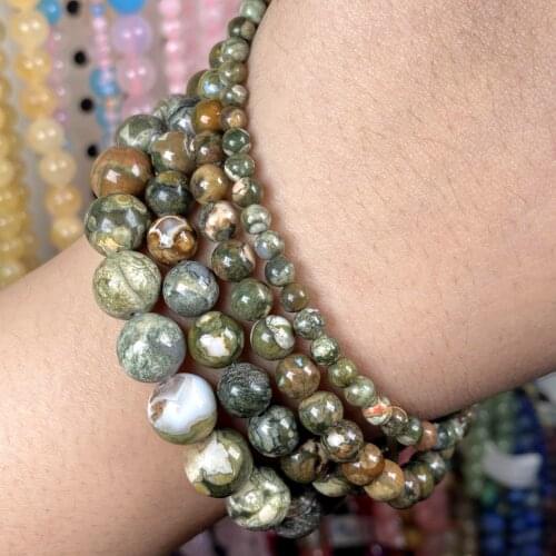 Natural Green Kambaba Jaspers Stone Round Beads Loose Spacer Beads For Jewelry Making Diy Bracelet Charm Accessories 4-12 mm 15"