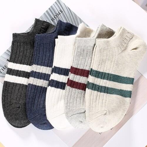 New Mens Cotton Socks 5pair/lot Ankle Casual for Business Stripe Short Male Slippers Spring Summer Breathable Soft Socks