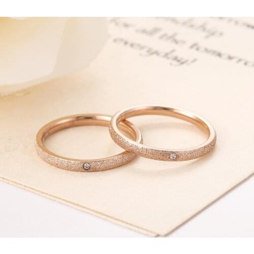New Design Vintage Frosted Titanium Steel CZ Crystal Ring Rose Gold Engagement Wedding Rings Jewelry For Women Anneau