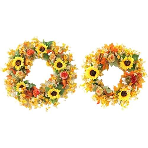 Fall Sunflower Pumpkin Wreath For Front Door Wall Window Wedding Party Farmhouse Home Thanksgiveing Decoration