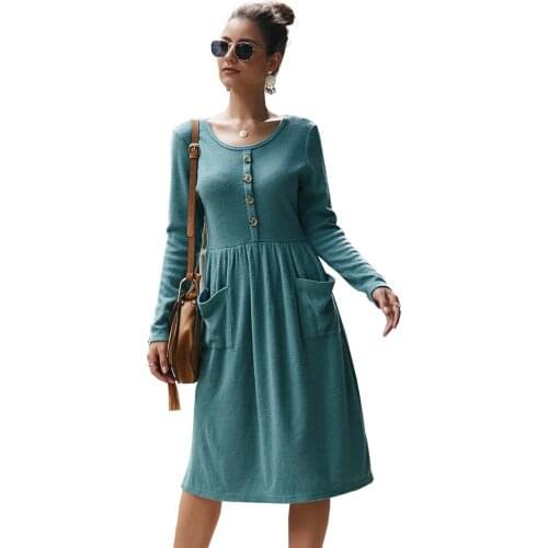 Originally Designed Autumn Slim Pink Dress Elegant Long Sleeve Midi Dress Womens 2020 Winter Solid Dresses Casual