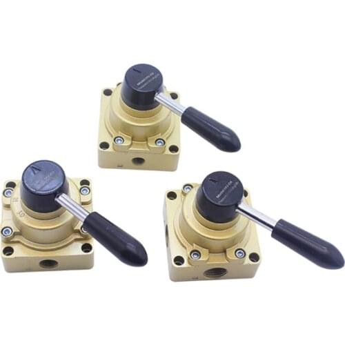 Hand Lever Pneumatic Air Control Valve 4 Port 4 Way 3 Position HV-02/03/04 PT 1/4", PT 3/8", PT 1/2", 3-Gear Adjustable