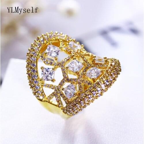 Anniversary Gift Female brass ring Party Jewelry with square and round cut rhinestones Women luxury statement charm rings