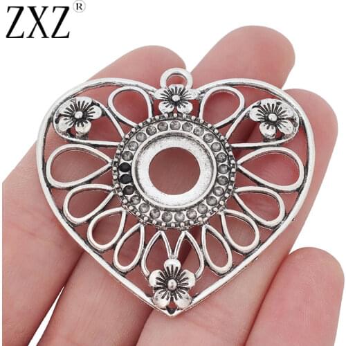 ZXZ 5pcs Large Open Heart Flower Charms Pendants for Necklace Jewelry Making Findings Blank 13mm