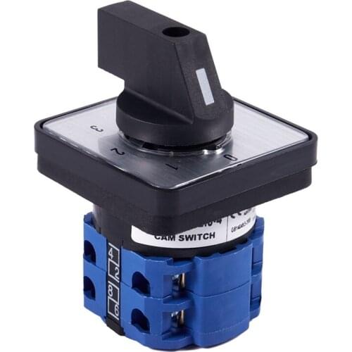 8 Terminals 5 Positions Master Control Rotary Cam Switch 20A Black+Blue